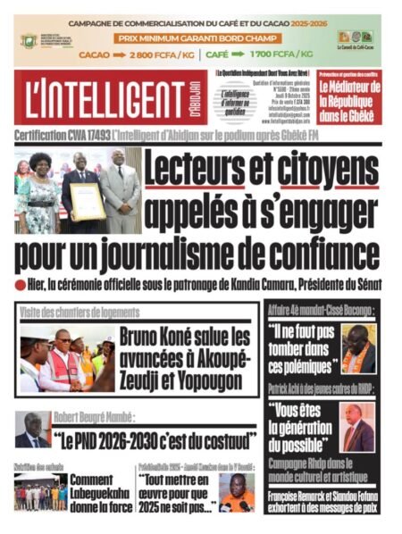 L’Intelligent en PDF:   Certification CWA 17493-L’Intelligent d’Abidjan sur le podium après Gbêkê FM  Lecteurs et citoyens appelés à s’engager pour un journalisme de confiance