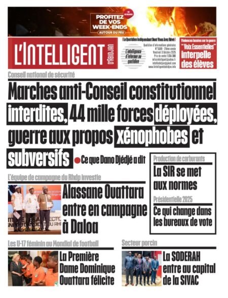 L’Intelligent en PDF:   Conseil national de sécurité   Marches anti conseil constitutionnel interdites, 44 mille forces déployées, guerre aux propos xénophobes et subversifs