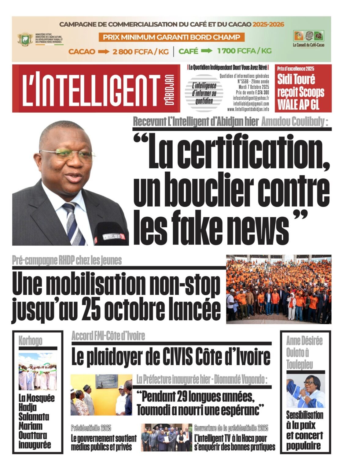 L’Intelligent en PDF:  Recevant L’Intelligent d’Abidjan hier – Amadou Coulibaly : « La certification, un bouclier contre les fake news »