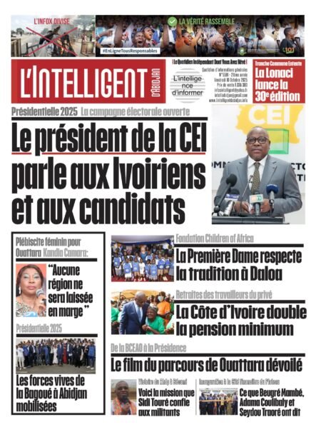L’Intelligent en PDF:    Présidentielle 2025-la campagne électorale ouverte    Le président de la CEI parle aux Ivoiriens et aux candidats