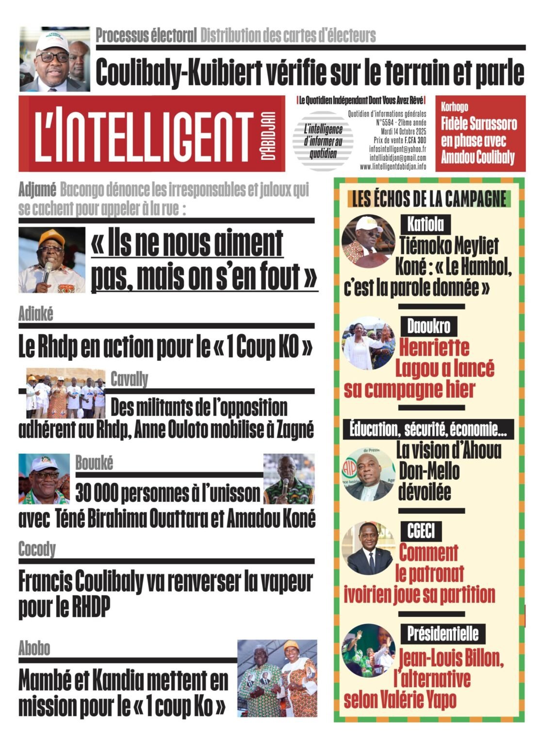 L’Intelligent en PDF:  Distribution des cartes d’électeurs  Coulibaly-Kuibiert vérifie sur le terrain   et parle
