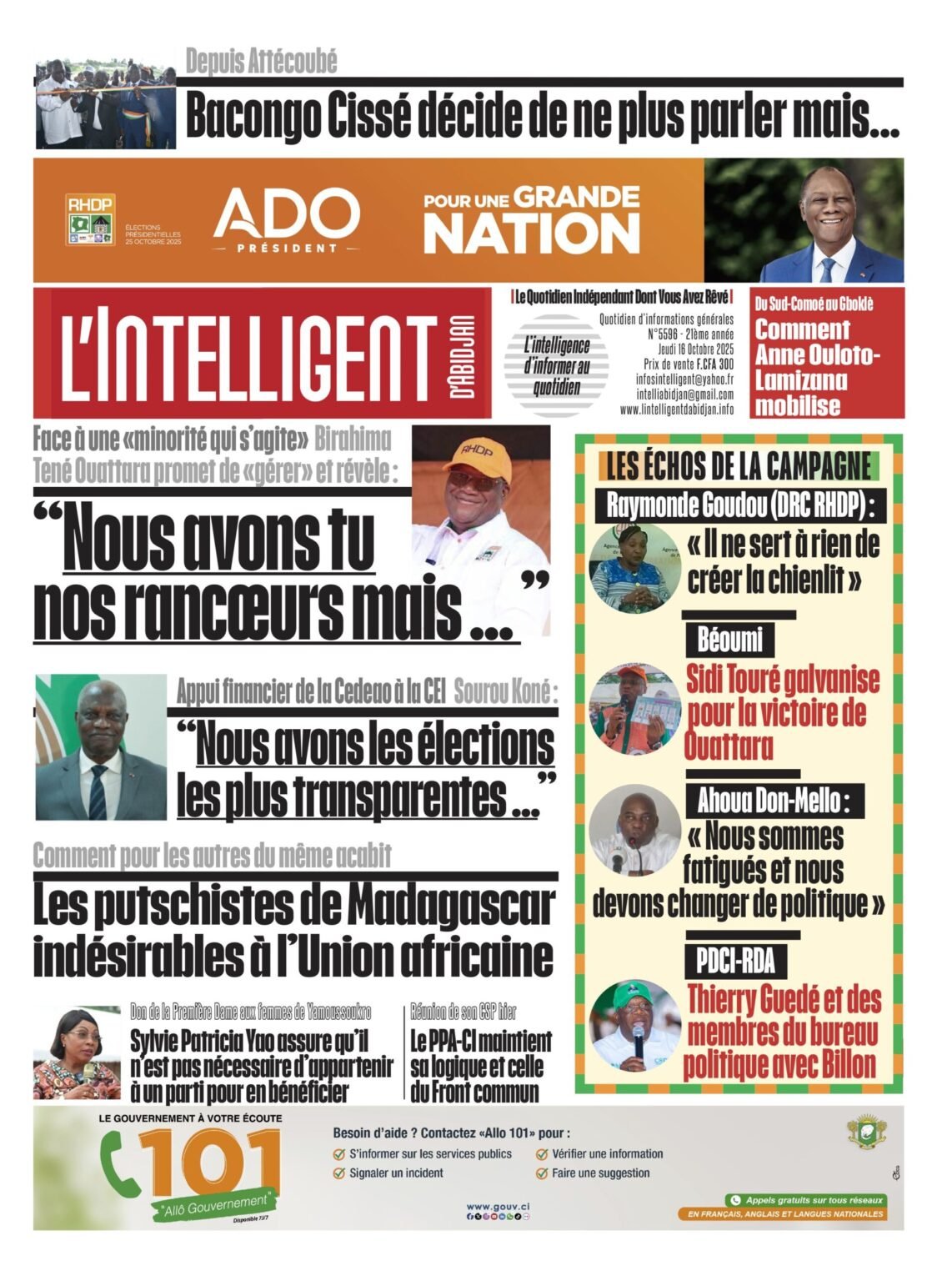 L’Intelligent en PDF:  Depuis Attecoubé – Bacongo Cissé décide de ne plus parler mais…
