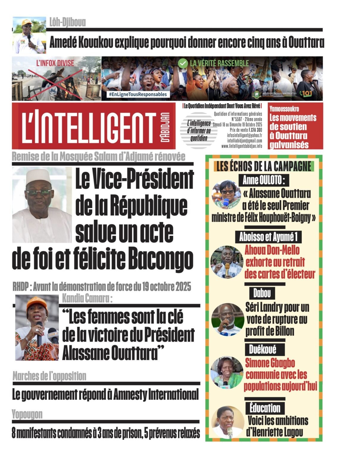 L’Intelligent en PDF:   Remise de la Mosquée Salam d’Adjamé rénovée     Le Vice-Président de la République salue un acte  de foi et félicite Bacongo