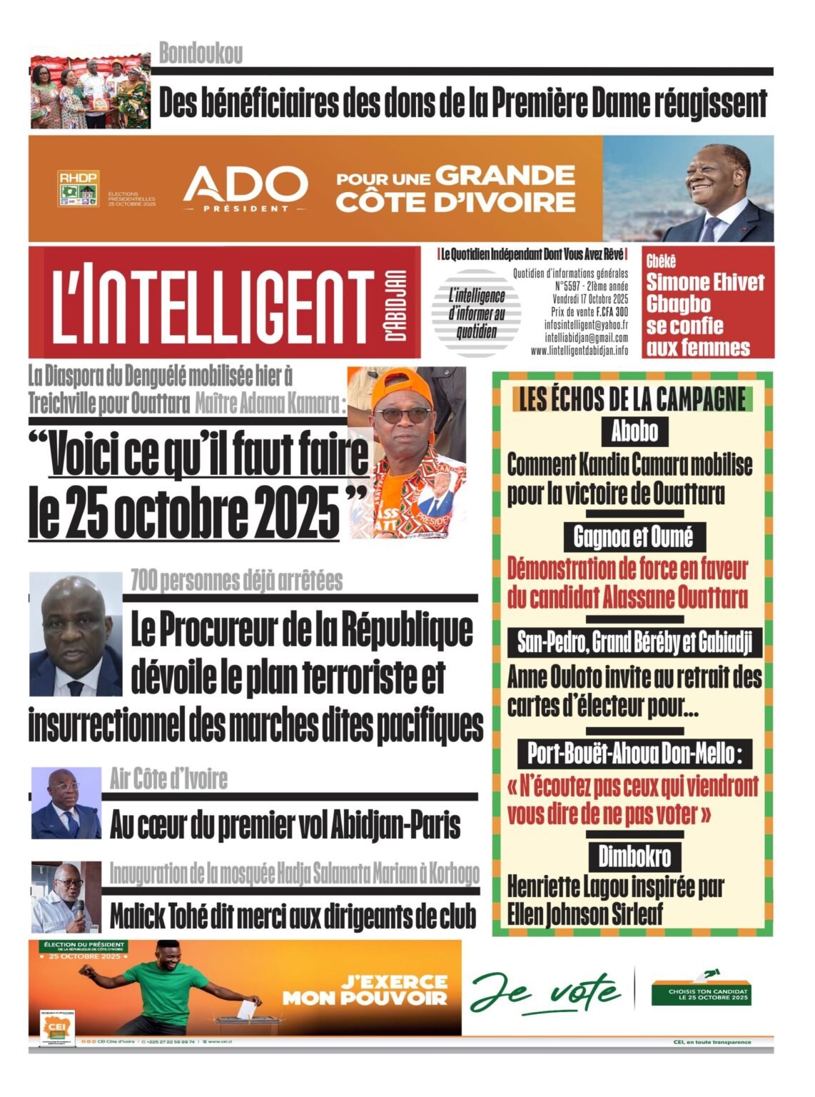L’Intelligent en PDF: « 1 Coup K.O. » dès le 25 octobre 2025    La Diaspora du Denguélé mobilisée   à Treichville pour Ouattara