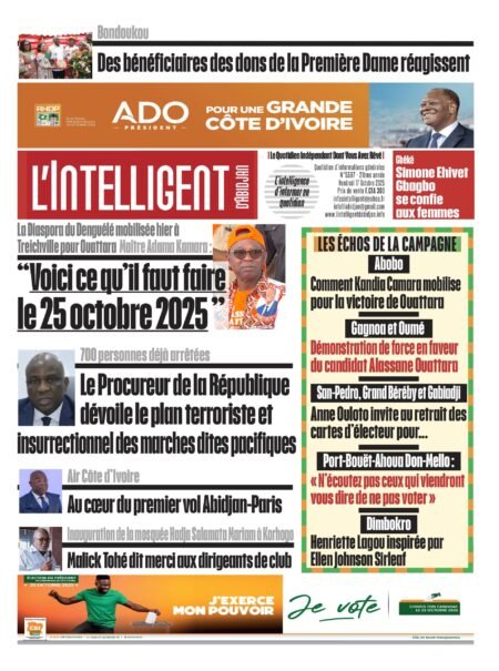 L’Intelligent en PDF: « 1 Coup K.O. » dès le 25 octobre 2025    La Diaspora du Denguélé mobilisée   à Treichville pour Ouattara