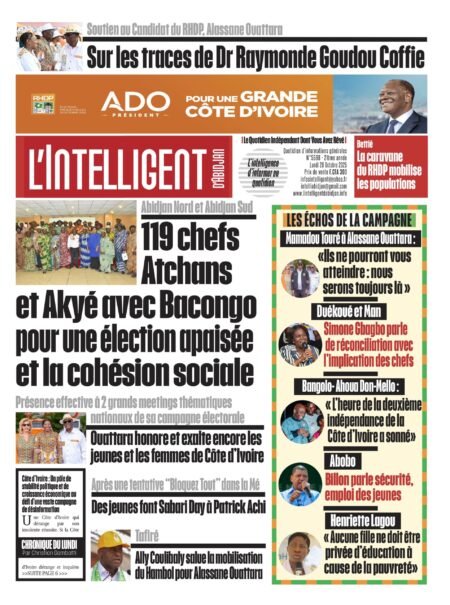 L’Intelligent en PDF:  Soutien au Candidat du RHDP, Alassane Ouattara     Sur les traces de Dr Raymonde Goudou Coffie