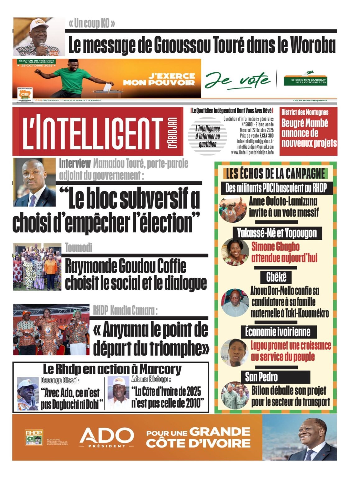 L’Intelligent en PDF :  Interview – Mamadou Touré, porte-parole adjoint du gouvernement : « Le bloc subversif a choisi d’empêcher l’élection »