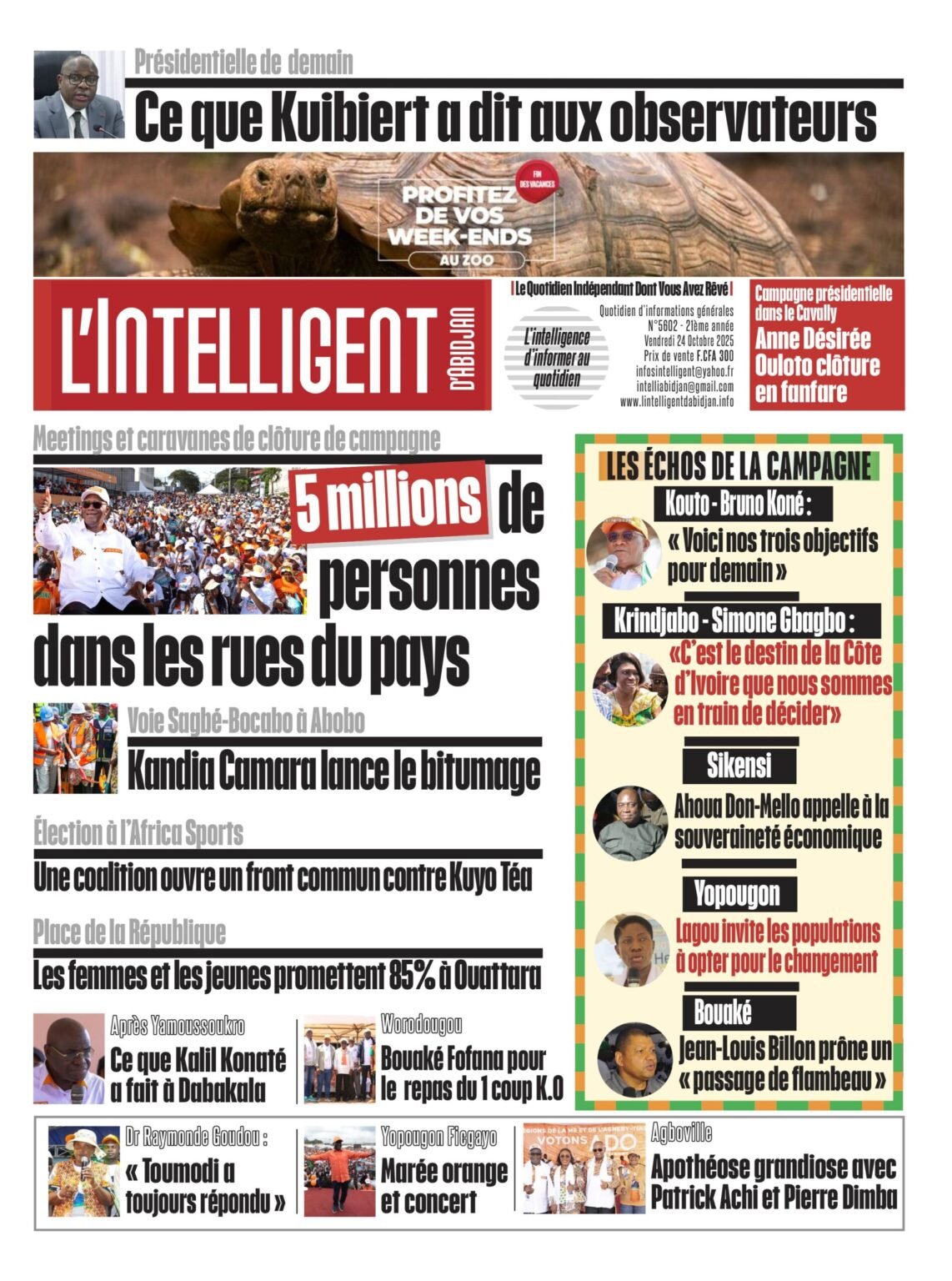 L’Intelligent en PDF:  Meetings et caravanes de clôture de campagne     5 millions de personnes dans les rues du pays
