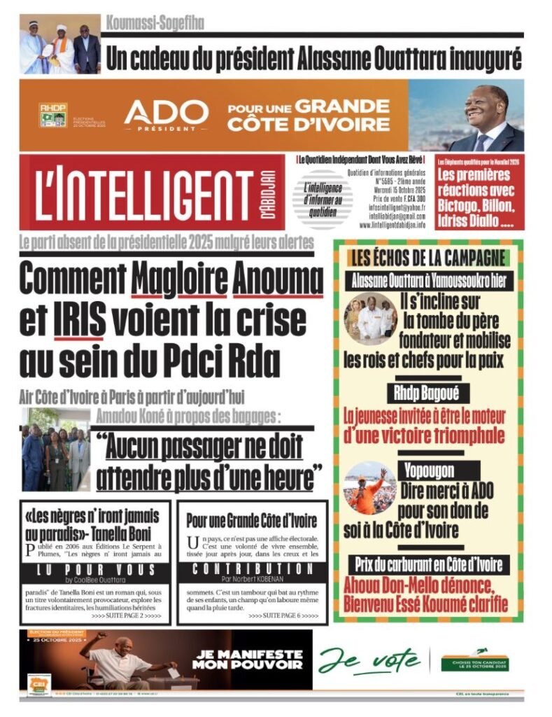 L’Intelligent en PDF:  Le parti absent de la présidentielle 2025 malgré leurs alertes   Comment Magloire Anouma et IRIS voient la crise au Pdci