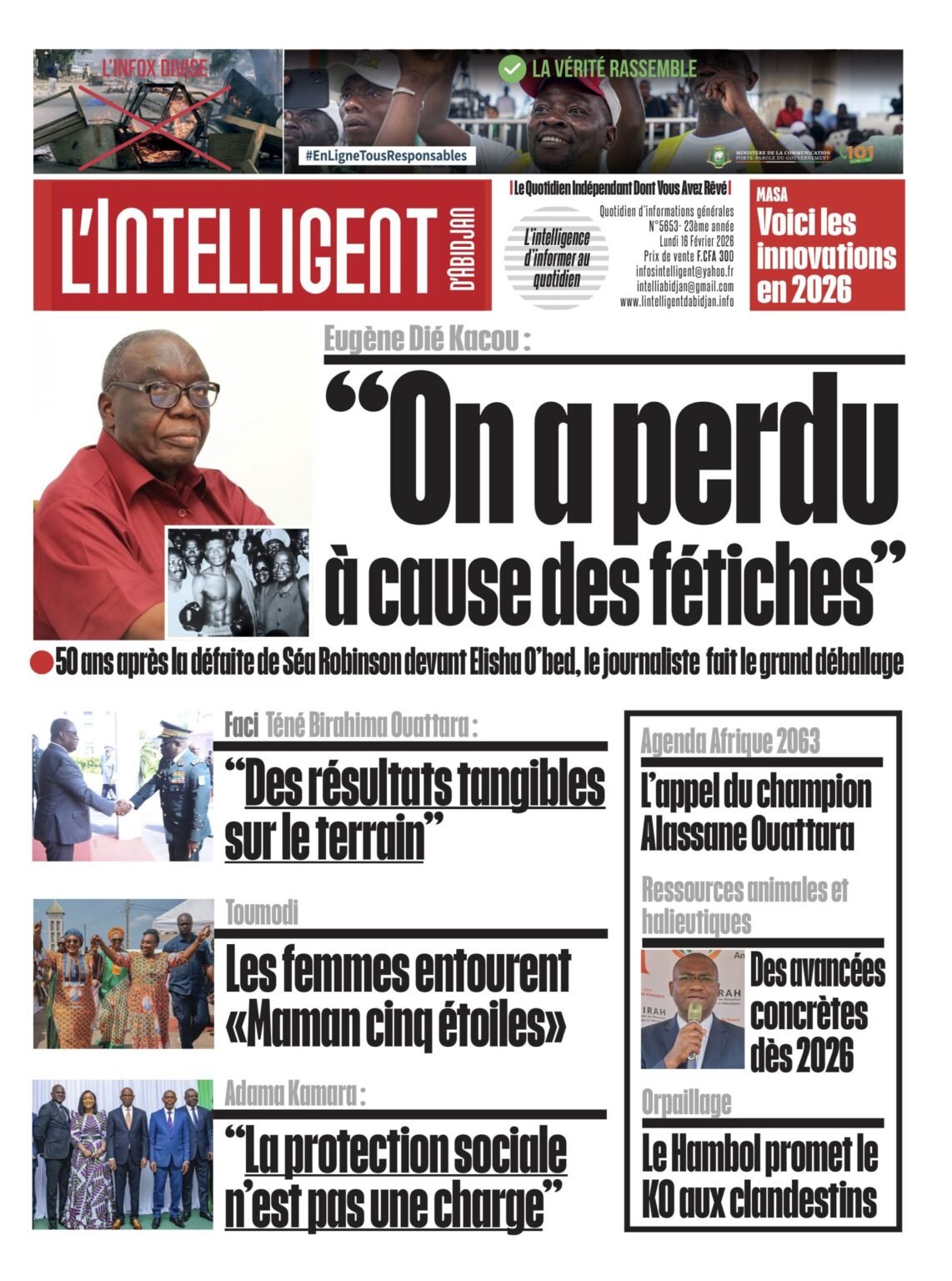 L’Intelligent en PDF: 50 ans après le combat Séa Robinson/Élisha O’bed – Eugène Dié Kacou : “ On a perdu à cause des fétiches »