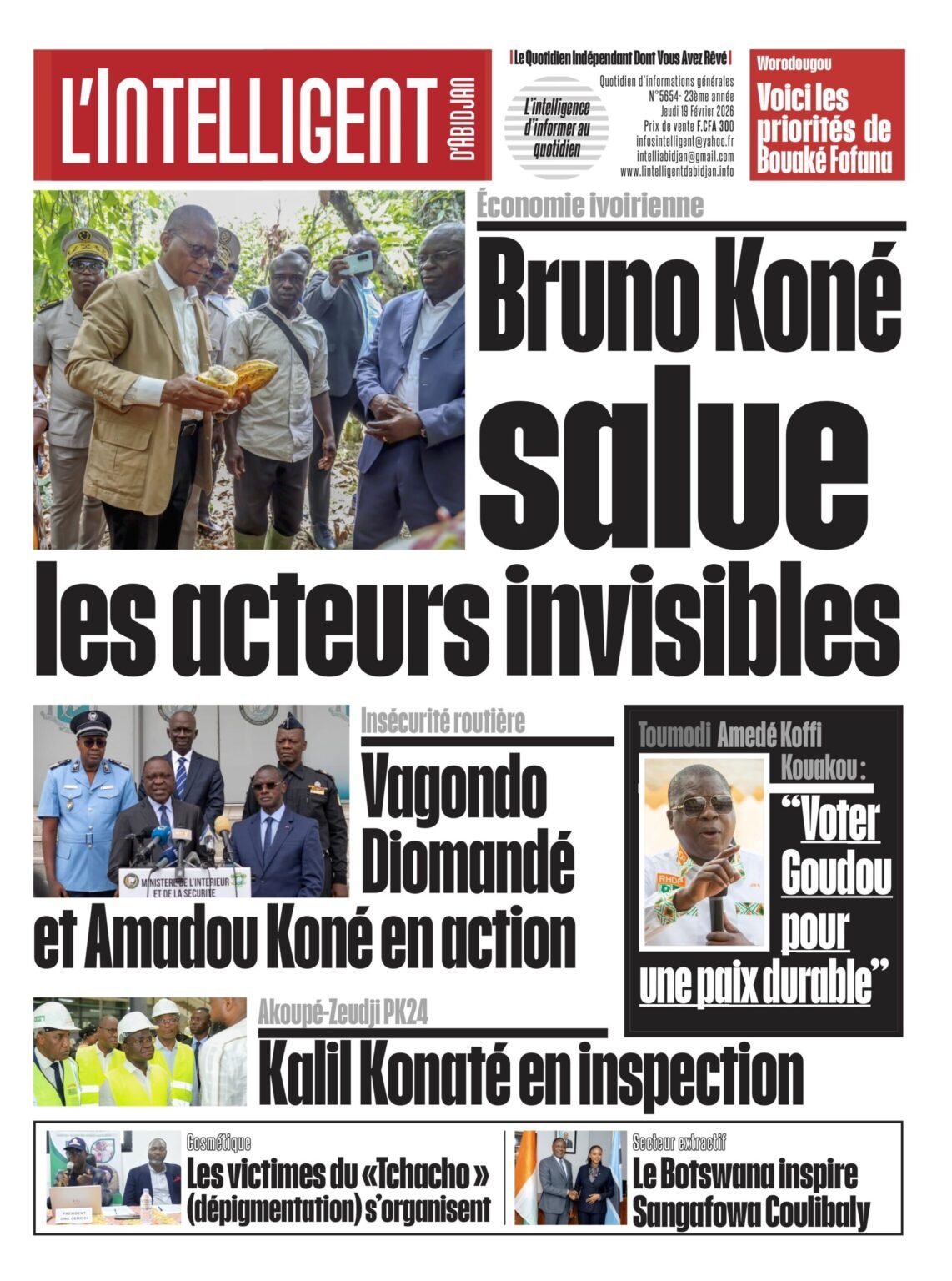  L’Intelligent en PDF:  Économie ivoirienne Bruno Nabagné Koné salue les acteurs invisibles